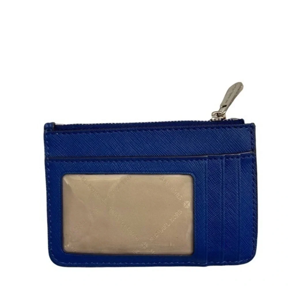 Michael Kors blue saffiano leather keyring card mini coin wallet